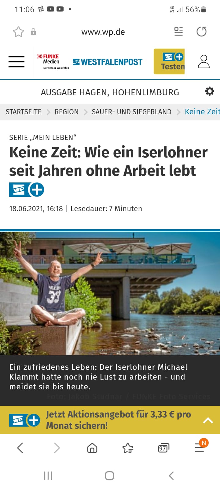 Keine Zeit : Wie ein Iserlohner seit Jahren ohne Arbeit lebt  ( Westfalenpost vom 18.06.21 )